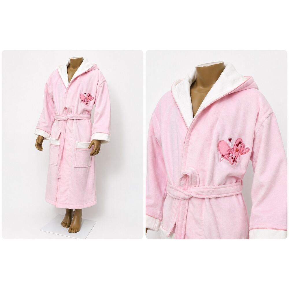 Kids Pink Bathrobe 100% Cotton Hooded Soft Lined Robe Cozy 7-9Y - Picture 4 of 6